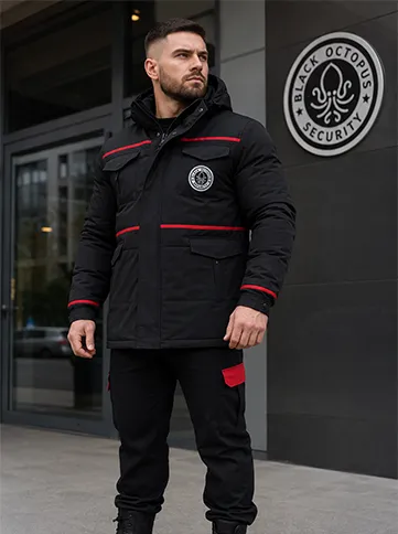 Agent Black Octopus Security în uniformă de iarnă, vedere din față