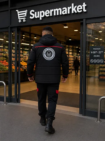 Agent Black Octopus Security, emblema companiei pe spatele uniformei