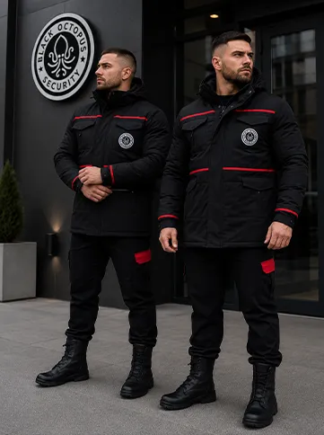 Agent Black Octopus Security în uniformă completă, vedere din profil